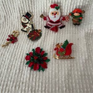 Vintage Christmas Holiday Brooch Collection - Santa, Snowman, and More